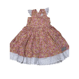 Girls Eleanor Rose Casual Dress Size 7 Pink Yellow Floral lace ruffles